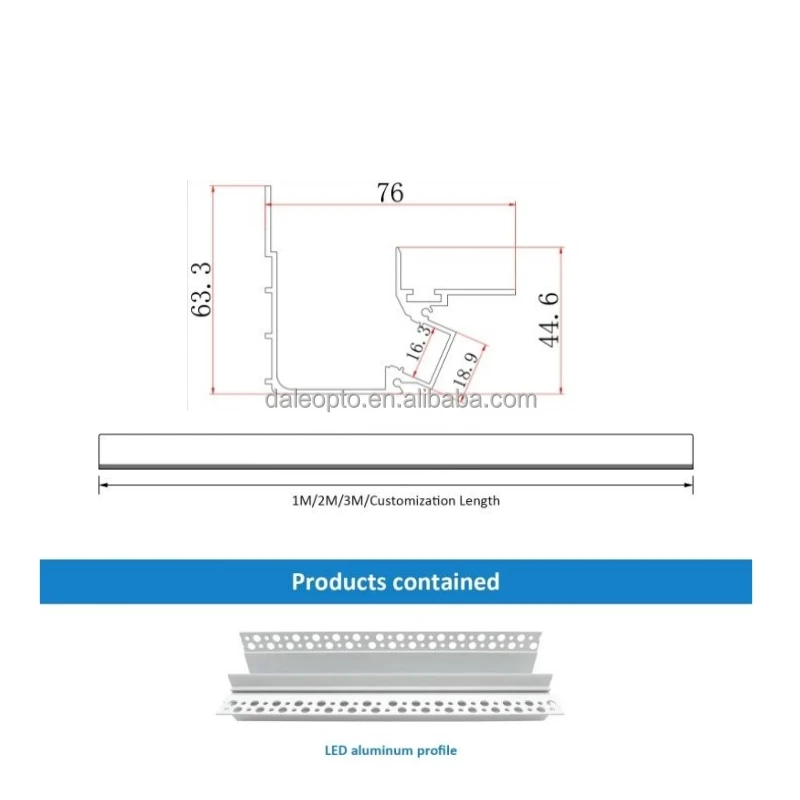 2025 New Recessed LED Channel 63.3x76mm Aluminum LED Diffuser Channel LED Strip Light Diffuser Recessed LED Channel Profile