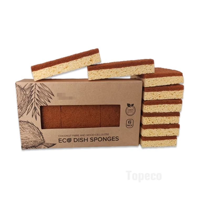 Topeco Eco Friendly Cleaning Products 2023 Eco Compostable Natural Cloth Biodegradable Thickened Coconut Wood Pulp Sponge