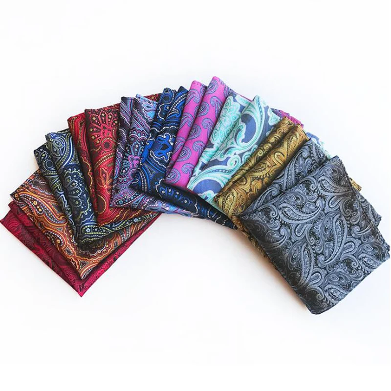 25cm Pocket Square Rayon Silk Print Mens Hanky Polka Dot Floral Paisley Handkerchief Fashion Classic Wedding Party Pocket Square