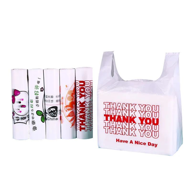 Custom Printed Thank You Supermarket Packaging Bags LDPE HDPE Carrier Vest Bags Reusable 100% Biodegradable Plastic Bags