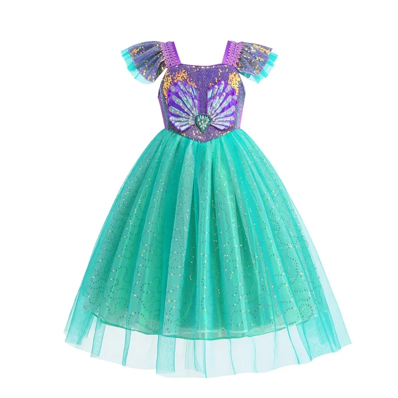 Halloween Carnival Cosplay Sequin Mermaid Ariel Princess Costumes Birthday Party Wedding Foot Length Ball Gown Mesh Tutu Dress