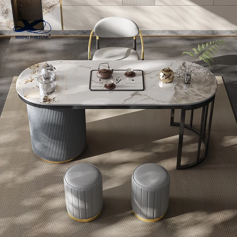 Modern Black Cocktail Table with Gold Geometric Frame Square Faux Marble Center Table Tea Table