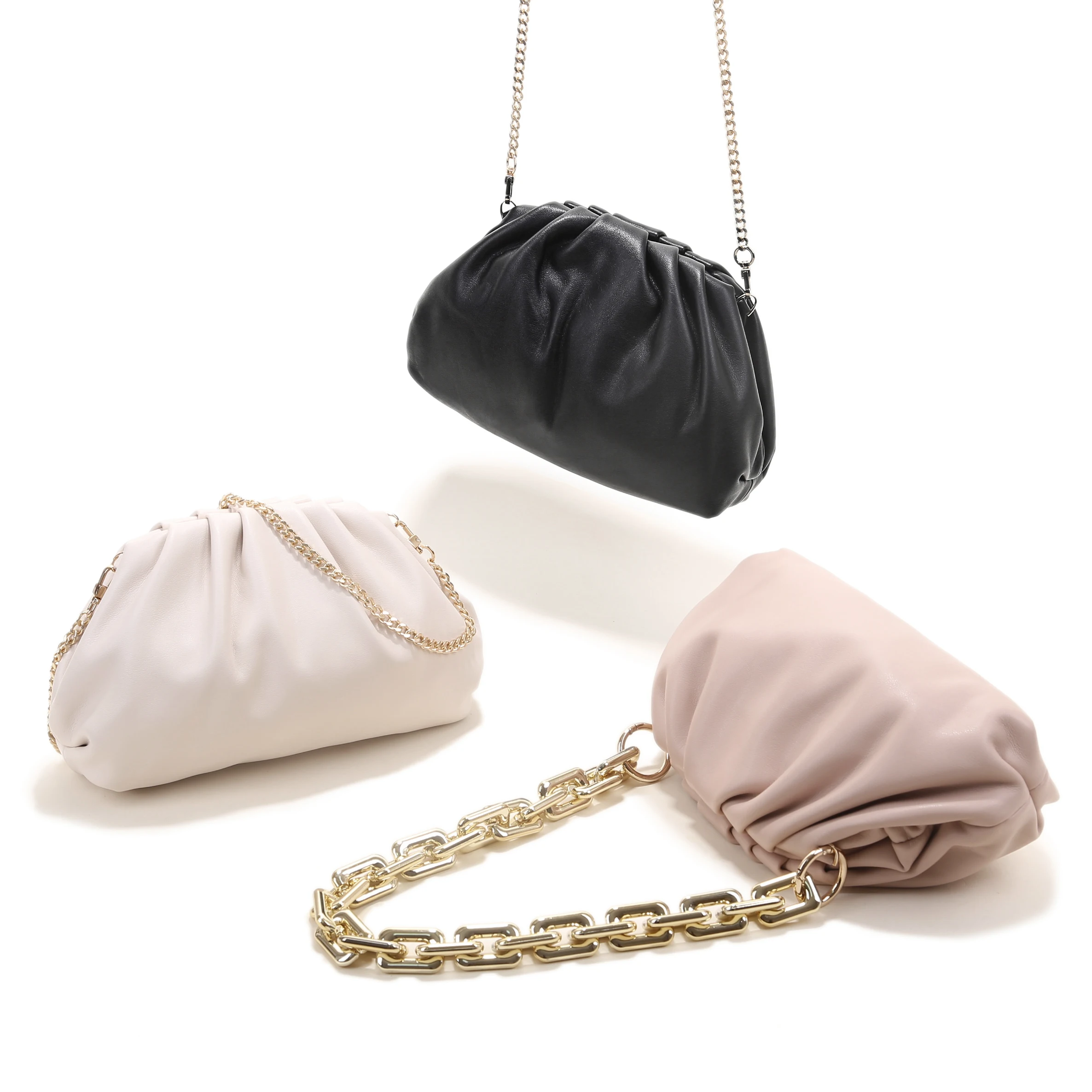 
Latest Dumpling Shape PU Leather Sling Shoulder Bag Golden Chain Stylish Cloud Handbag 