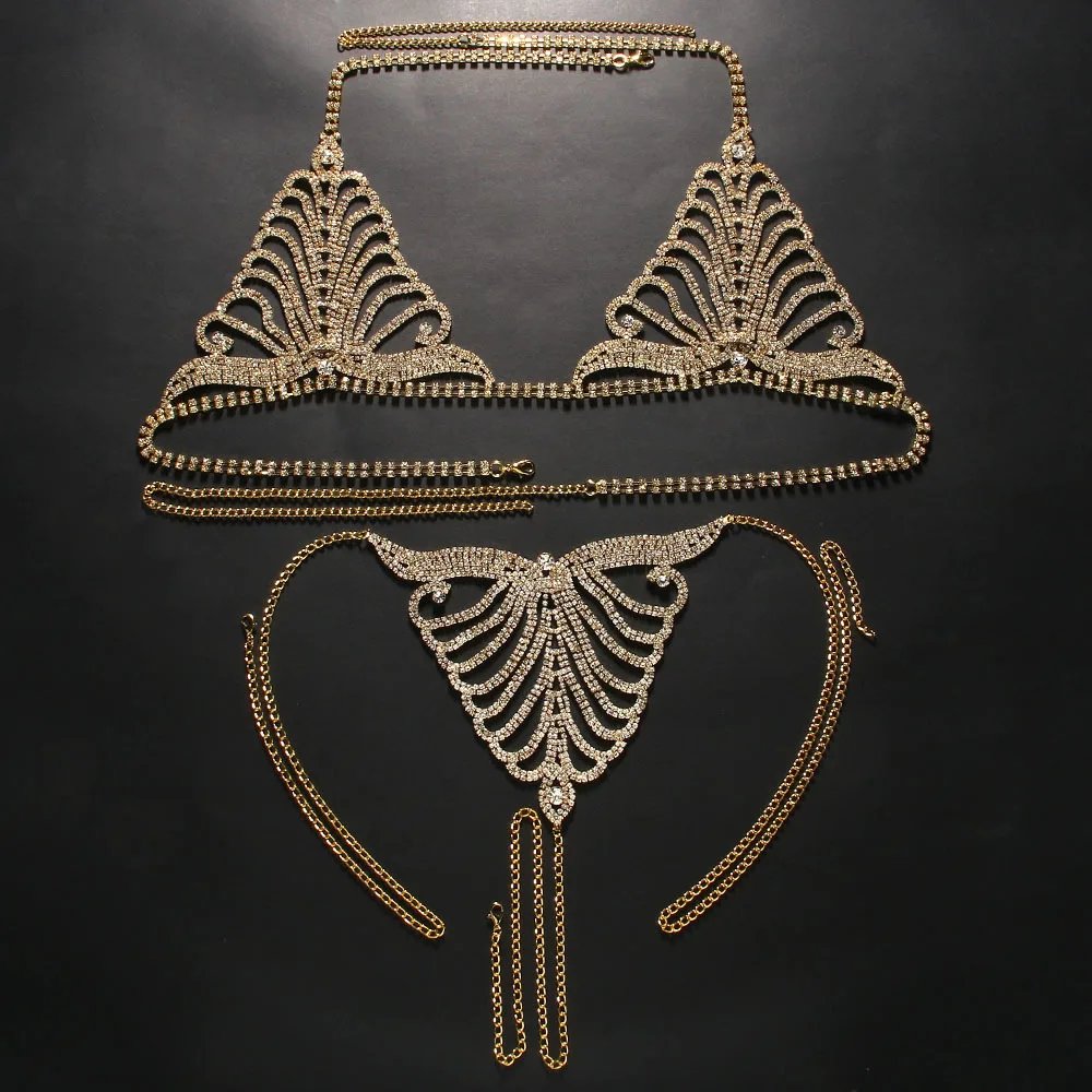 Designer Fashion Brand Bikini body chain Color Diamond Double Bikini body chain  Women Wedding Party Luxury designer Jewelry