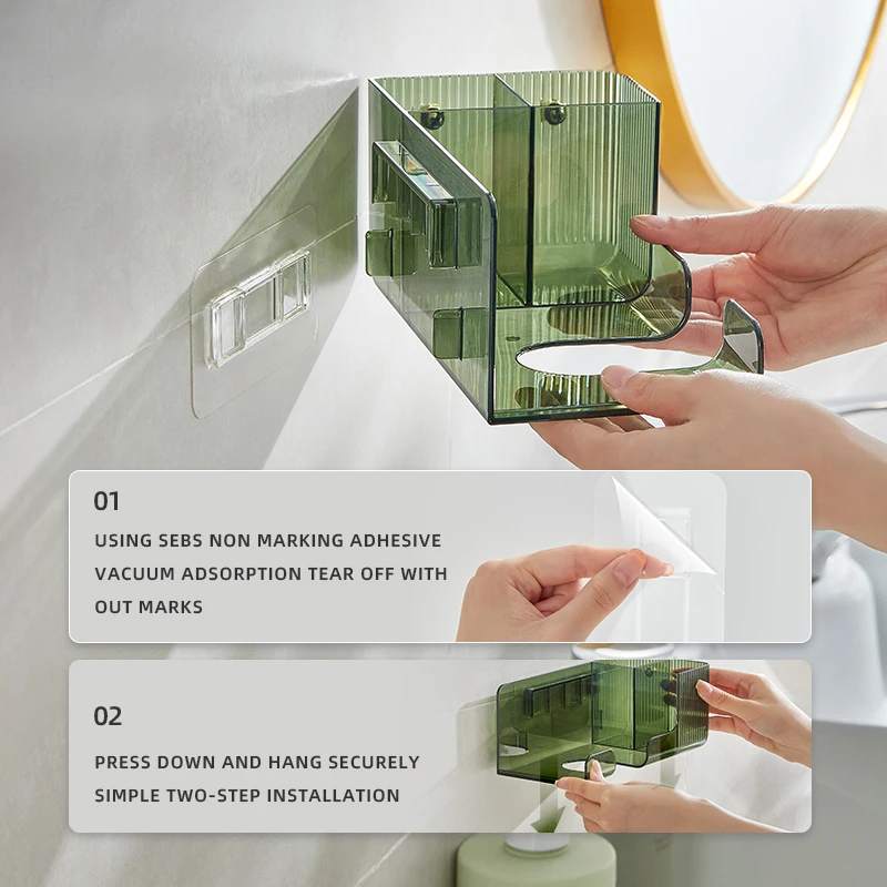 Universal bathroom wall shelf with no damage wall 2-in-1 partition shelf Hair Dryer shelf