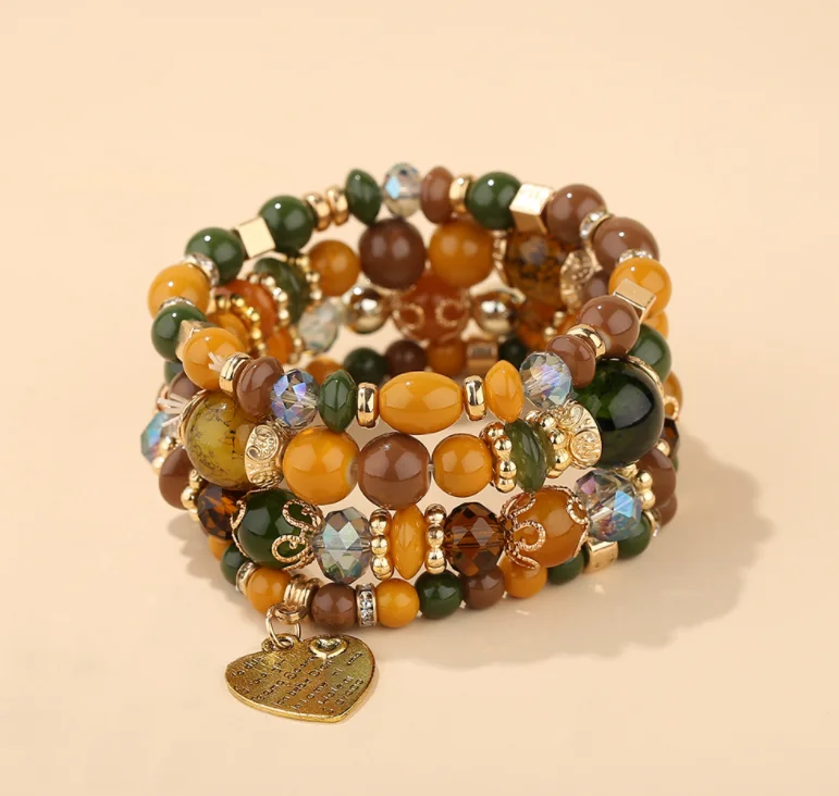 2022 модные ювелирные изделия Многослойные Бусины Из Бисера в стиле бохо для женщин персонализированный комплект с подвесками форме сердца Комплект браслетов высокого качества