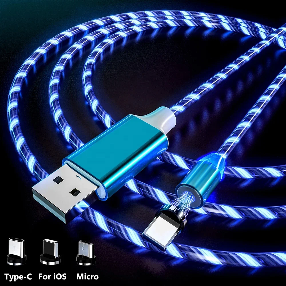 Оптовая продажа магнитный USB-кабель для быстрой зарядки аксессуары телефонов кабель USB Светодиодный светящийся Micro Lighting кабели передачи