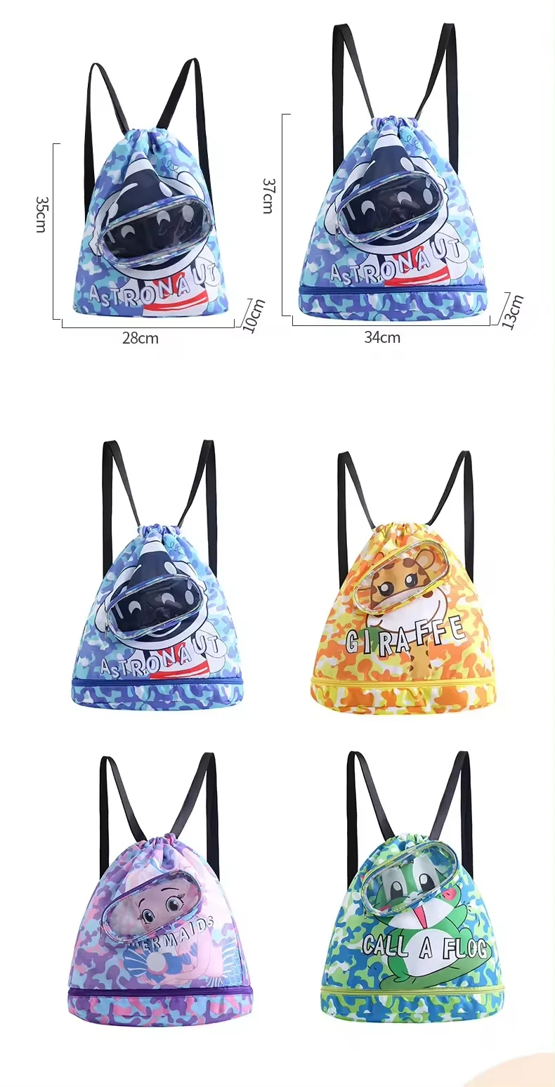 2024 New Cute Cartoon Beach Backpack Ready Stock Children Dry Wet Separation Waterproof Storage Swimming Bag for Swimming Glass