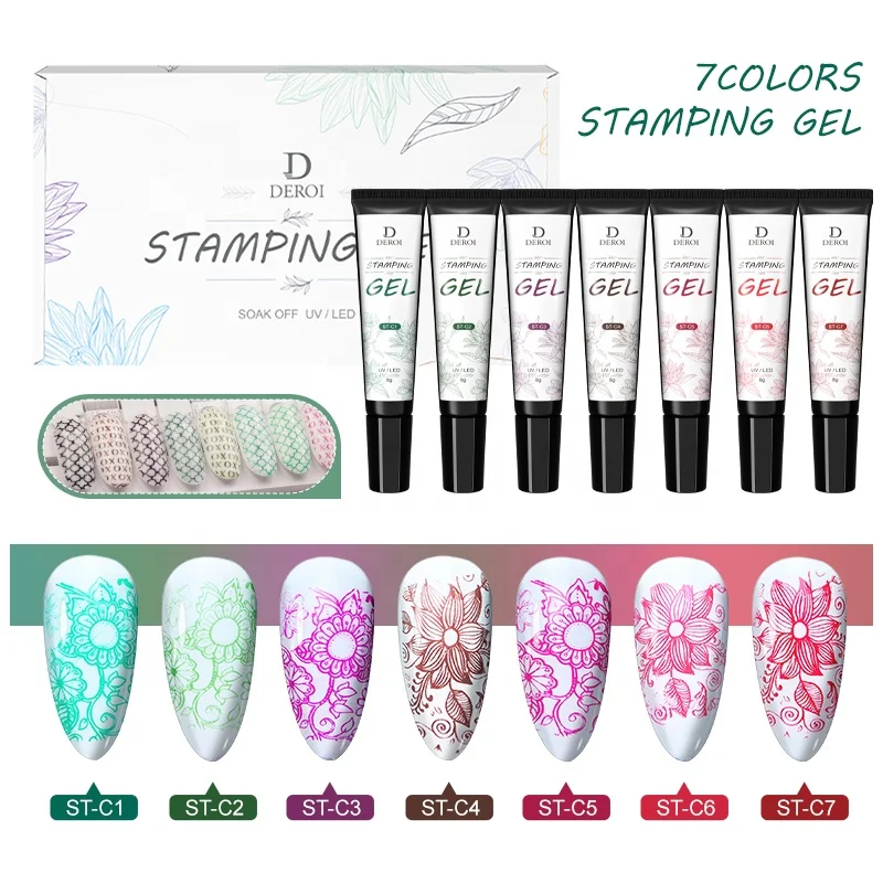 7 colors Nail Stamping Gel Polish Printing Nail DIY Gel Manicure Print Varnish Lacquer Gel Stamp Nail Polish Set