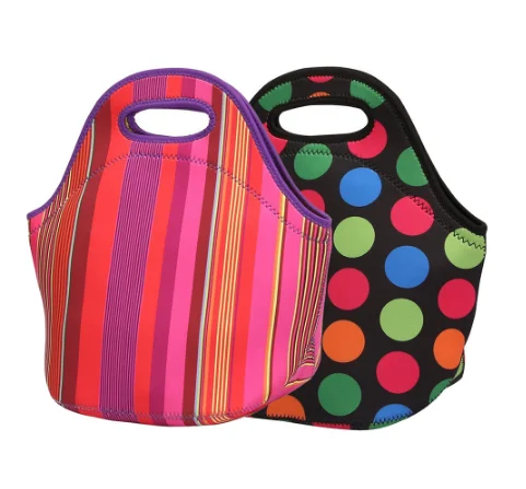 Thermal printed neoprene lunch bag picnic handbag