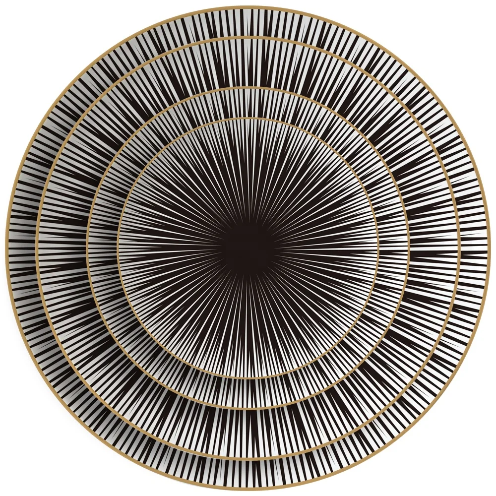Wholesale western simple design black design ceramic wedding dinner plate dishes home decoration bone china gold dinnerware set