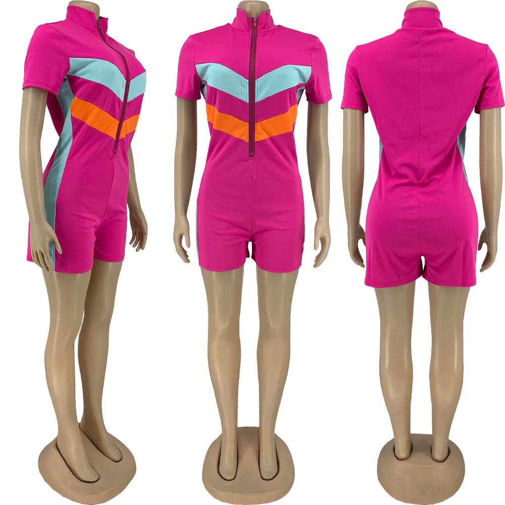 MD- Summer Women Patchwork Cloth Lady Fashion V Neck Jumpsuit Playsuit Elegant One Piece Jumpsuit Sexy Plus Size Sport Jumpsuit