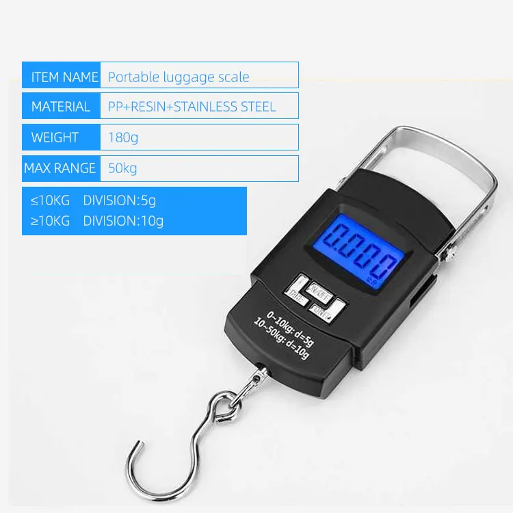 50kg/10g Weight Scale LCD Display Portable Electronic Travel Hanging  Luggage Weight Machine