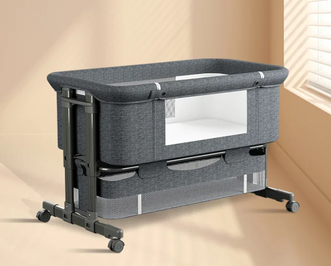 New Design Portable Baby Cot Bed Cribs For Twins Portable Baby Cribs Folding Bedside Large Space Aluminum Alloy Baby Bed