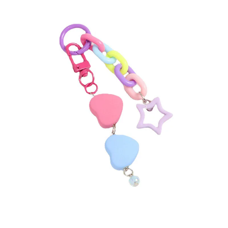 Fashion lovely schoolbag charm accessories heart key rings Love pendant key chains pendant Color Acrylic chain heart Keychain