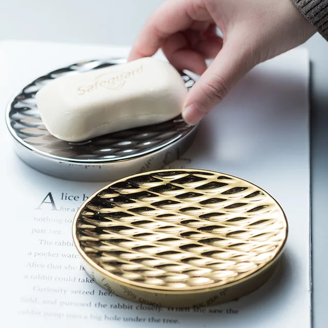 Bathroom Ceramic Bar Soap Tray Shower Soap Holder for Vanity Countertop Sink Soap Dish Gold