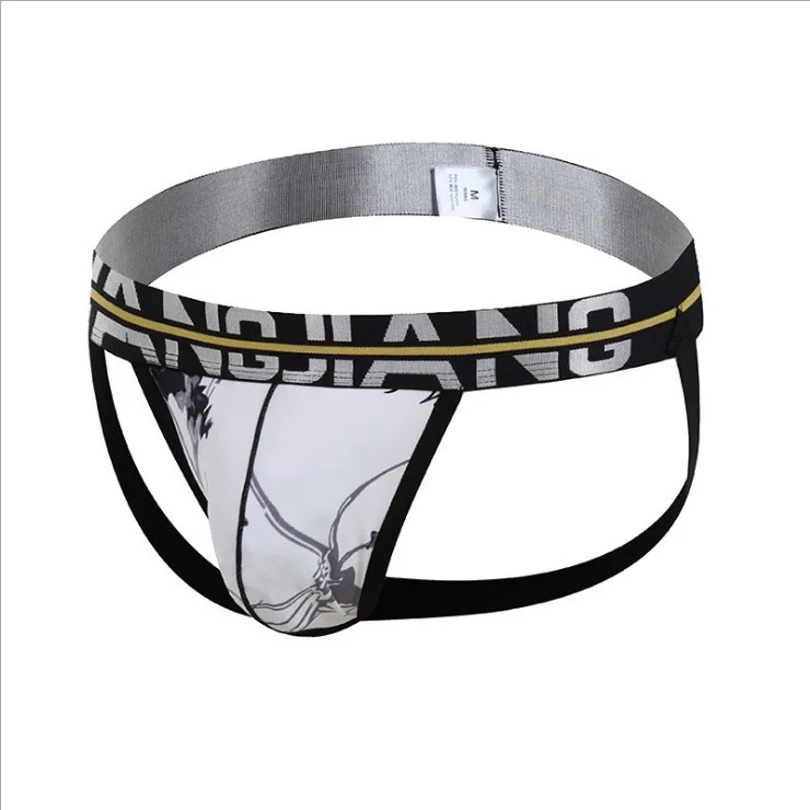 С низкой талией, сексуальные льда шелка печати стринги личности стрейч в европейском и американском стиле; В стиле «хип тенденция печатных мужские забавные нижнее белье