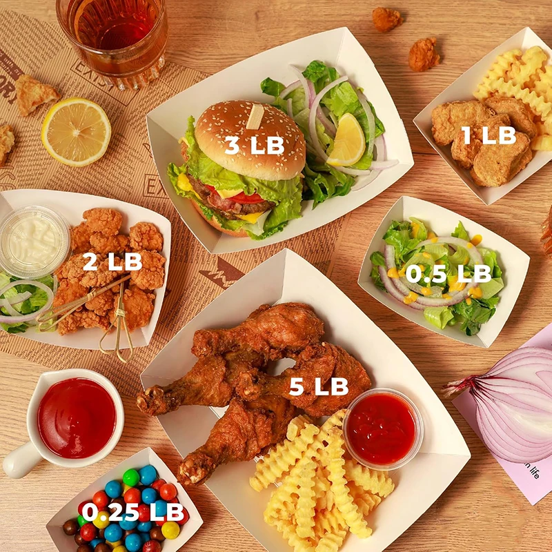 Snack Tray for Picnics and Carnivals-Heavy Duty Disposable Food Tray for Candies and Resistant Paper Food Boats