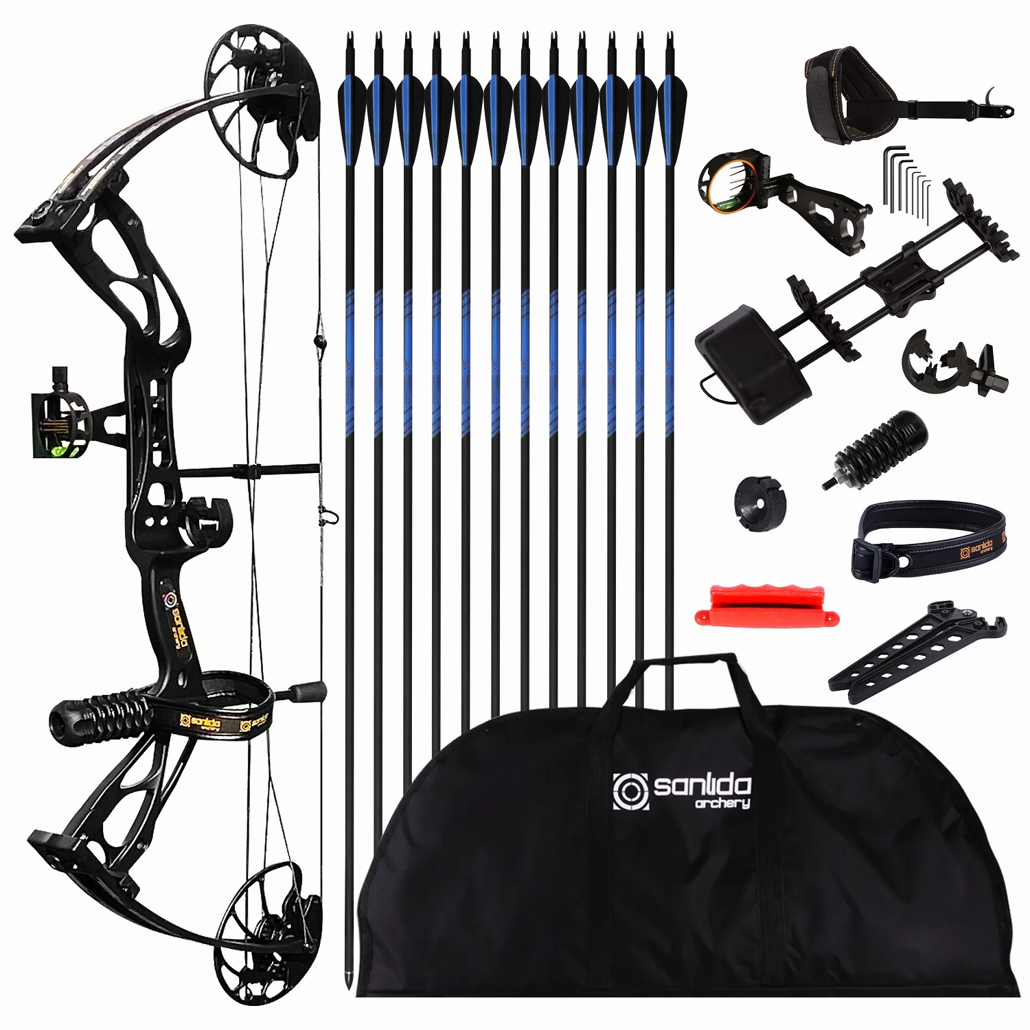 Блочный лук Sanlida Archery Dragon X8 RTH для взрослых и подростков, Телескопическая длина 0-70 фунтов, 18-31 дюйма