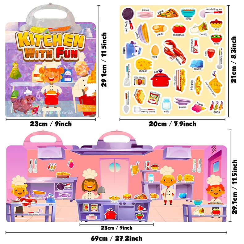 2024 Unisex Educational Waterproof Jelly Kitchen Cooking tool sticker DIY for Children scene display  Model sticker for kids