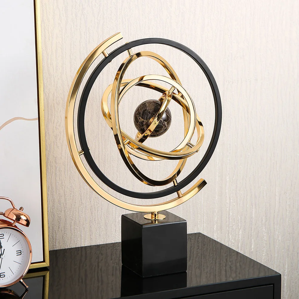 Luxury sculpture decoration geometric metal marble base globe ornaments