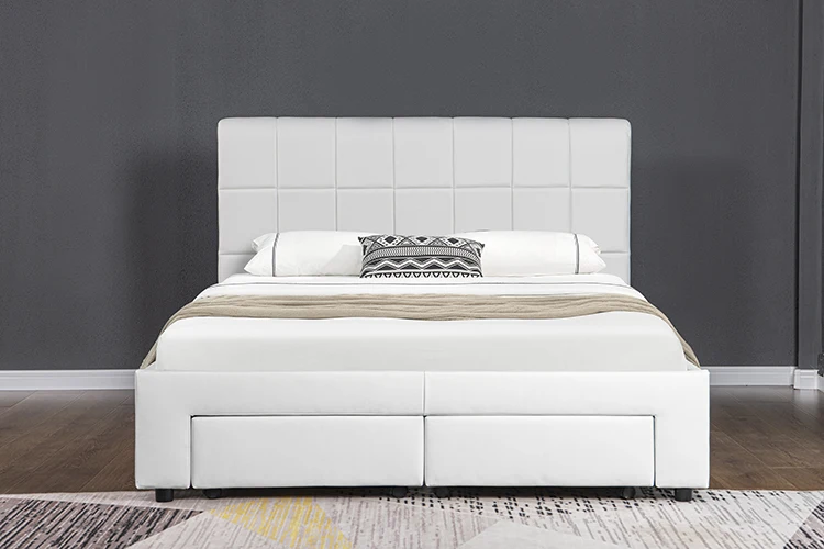 Willsoon Factory price king size double design wooden leather bed frame with storage Ottoman bed with drawers
