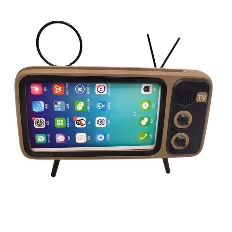 Vancel Handsfree Blueteeth Wireless Retro Tv Shape Speaker Play Mobile Phone Holder Vintage Powerbank 1500Mah