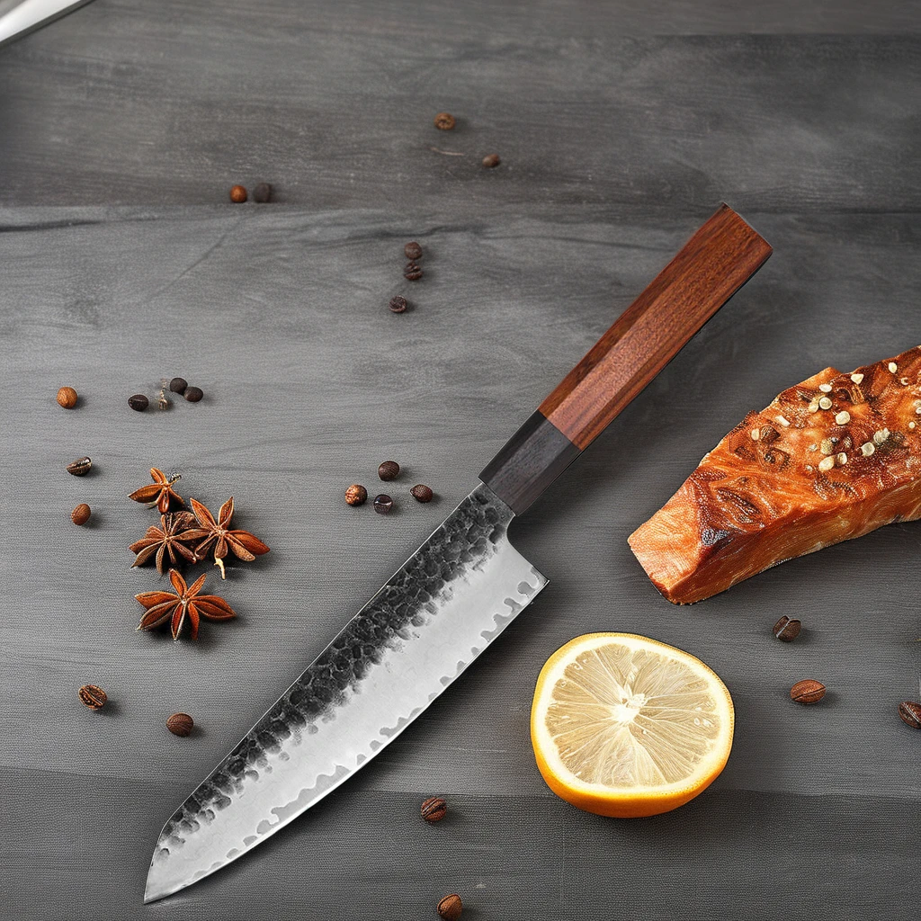 8-Inch Japanese Gyuto Chef Knife with 3-Layer High Carbon 9Cr18mov Stainless Steel Octagon Wood Handle Kitchen Knife Series