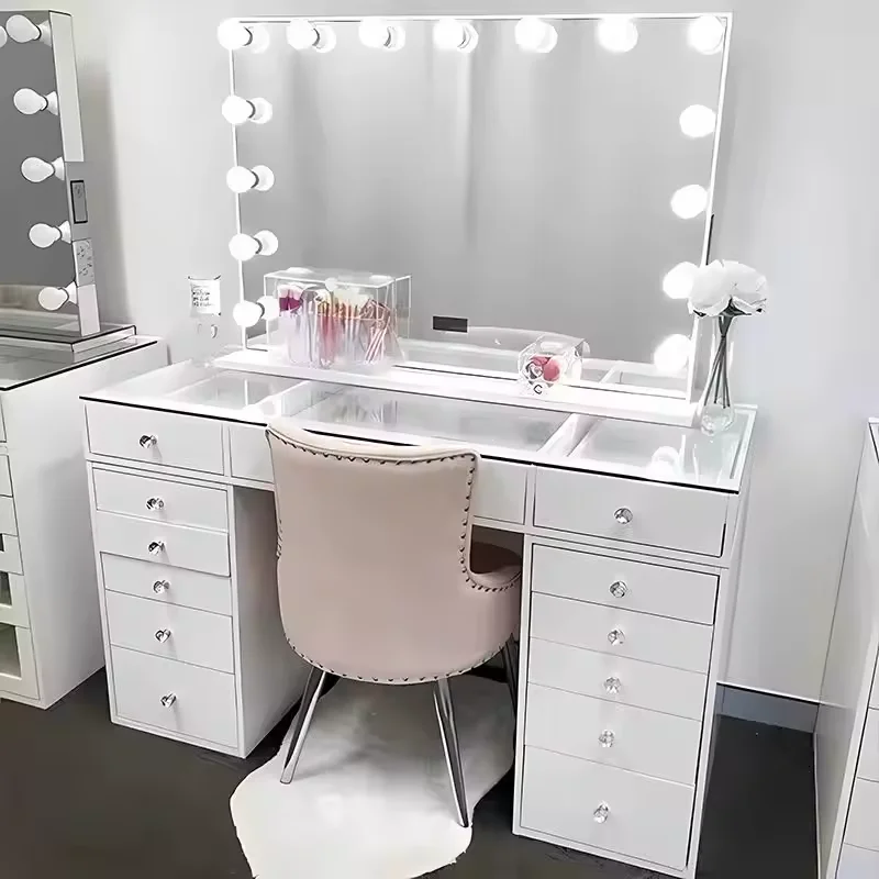 Latest Arrival Durable OEM House Hold 13 Drawers Cheapest Makeup Station Vanity Table With Lighted Mirror