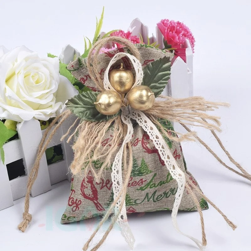 Natural Hessian Burlap Bags with ribbon Rustic Wedding Favors Party Gift Candy Boxes