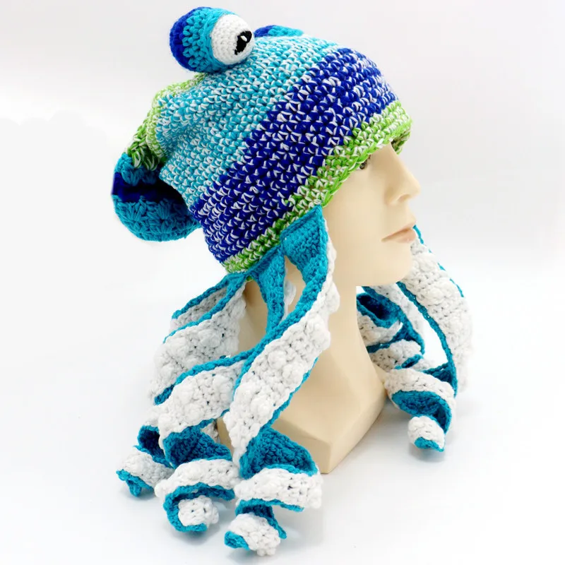 Cartoon Octopus Viking Beard Gift Hats, Cute Novelty Hats For Winter Warm Skiing Biking/