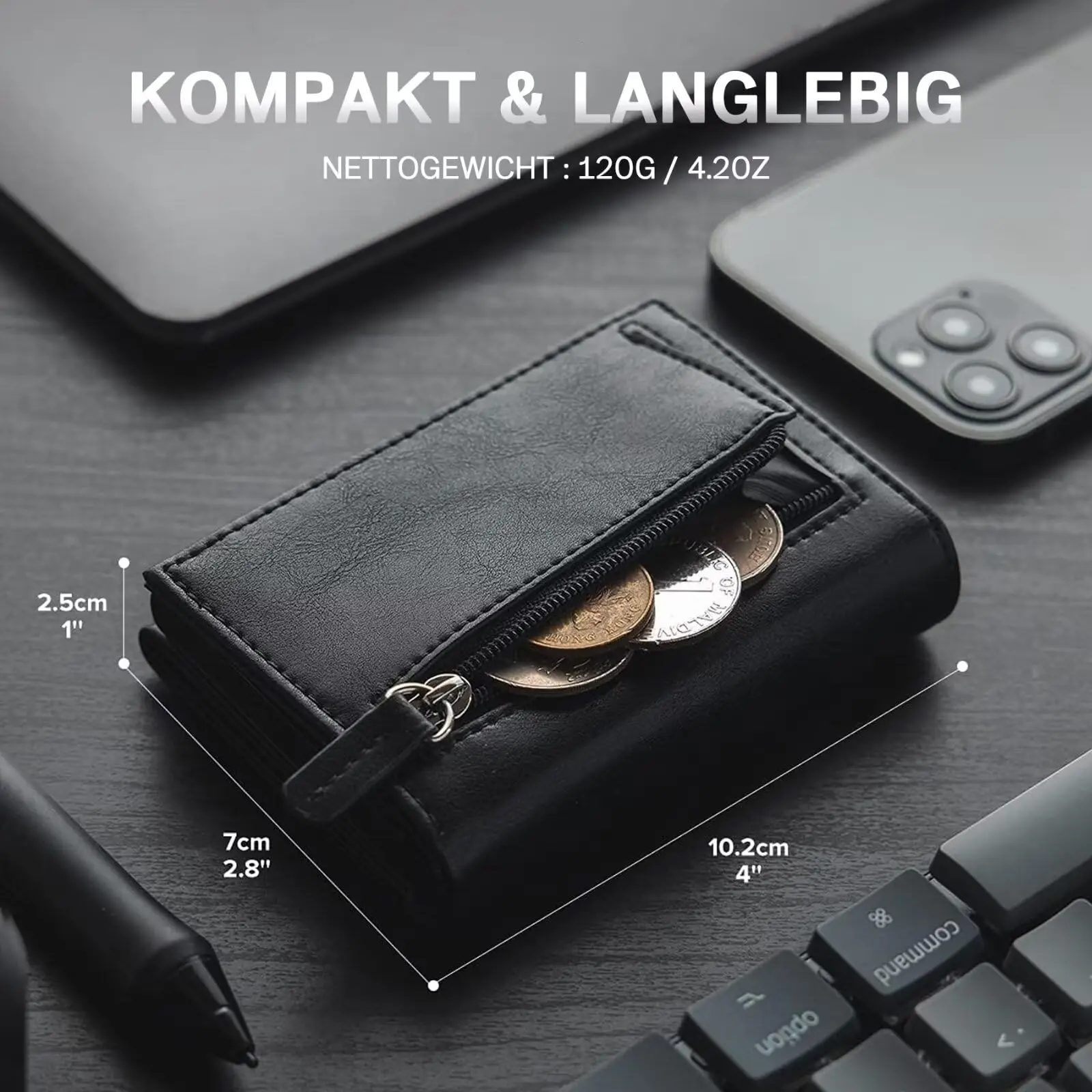 Leather Wallet with Coin Pocket  RFID Blocking Aluminum Protection Card Holder Small Mini Slim Wallet Pop Up Card Holder