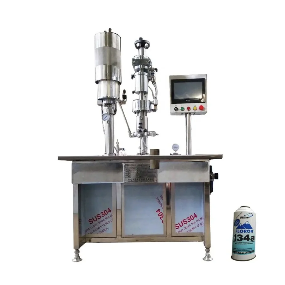 Semi automatic Under Cap Aerosol refrigerant gas filling machine for 1000ml R134a gas cylinder