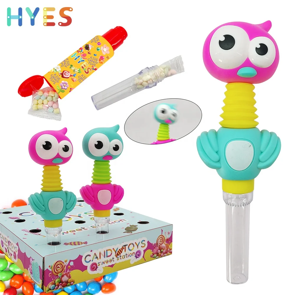 Huiye Cartoon Bird Shape Candy Toys Shake Whistle Funny Sugar Toy With Jelly Bean Stick Handheld Rattle Toys With Candy For Kids