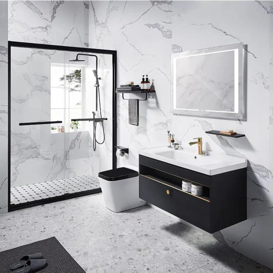 
K313 melamine finished wall mounted light luxury bathroom cabinet furniture 