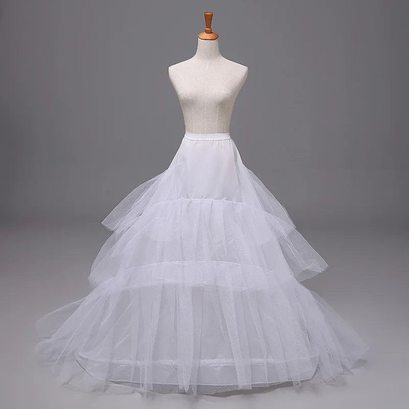 White Black Long Train Petticoat For Tail Wedding Party Dresses Crinoline 3 Hoops Underskirt
