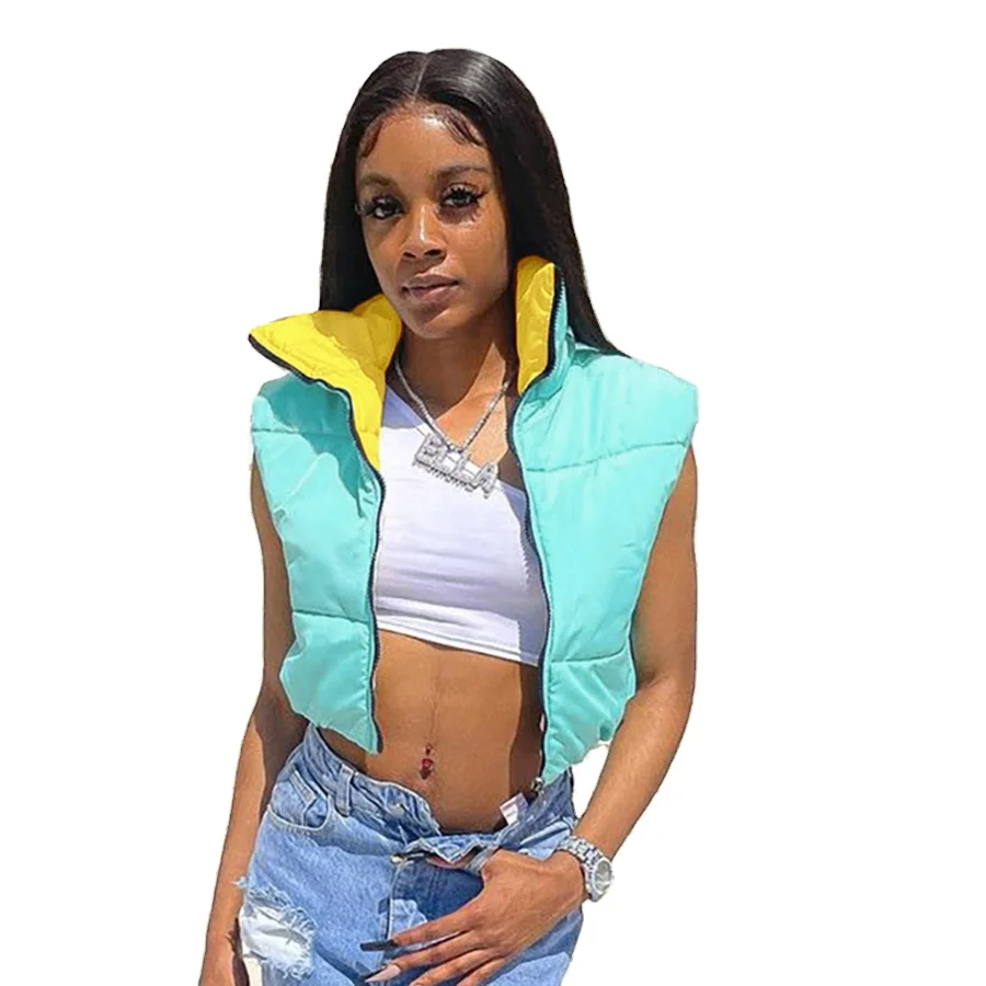 W21C04964 Новое поступление 2021 хлопковая стеганая двухсторонняя куртка на молнии уличная одежда водолазка женские жилеты и безрукавки