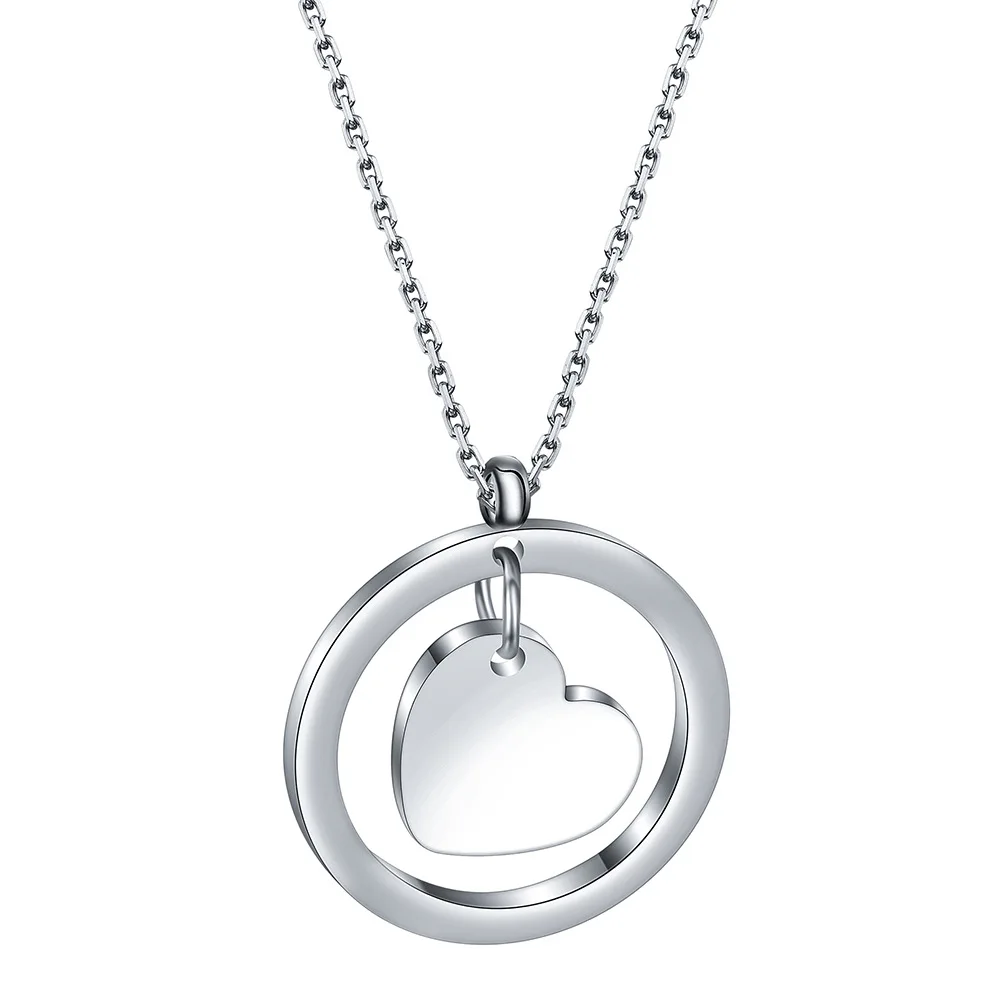 New Personalized 316L Stainless Steel Charm Circle Necklace Jewelry Simple Round Love Heart Engravable Pendant Necklace