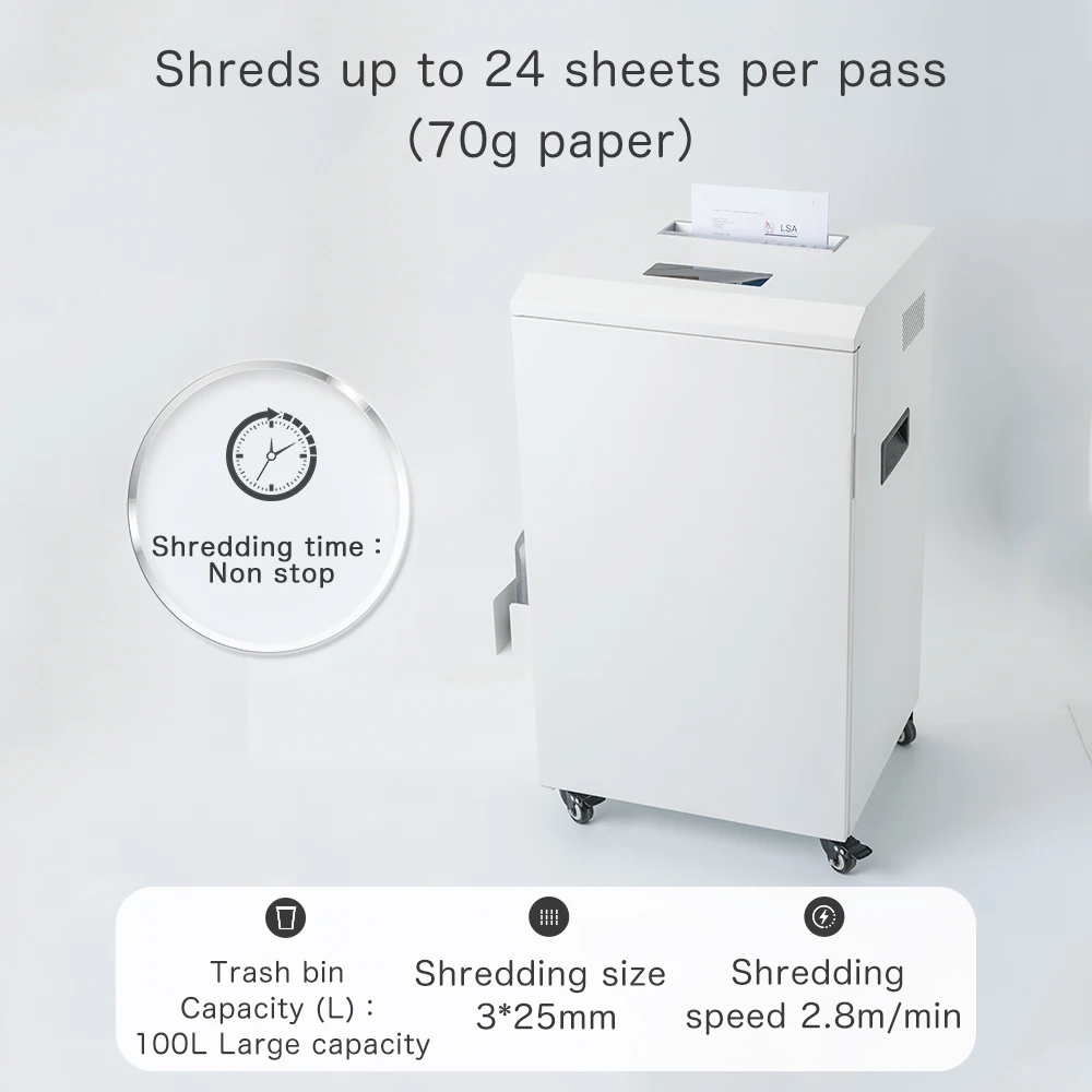 100L Auto Oiling System Paper Shredder Machine Heavy Duty 25Sheets Non-Stop Cut CD Card P-4 3*25 Applicable to large enterprises