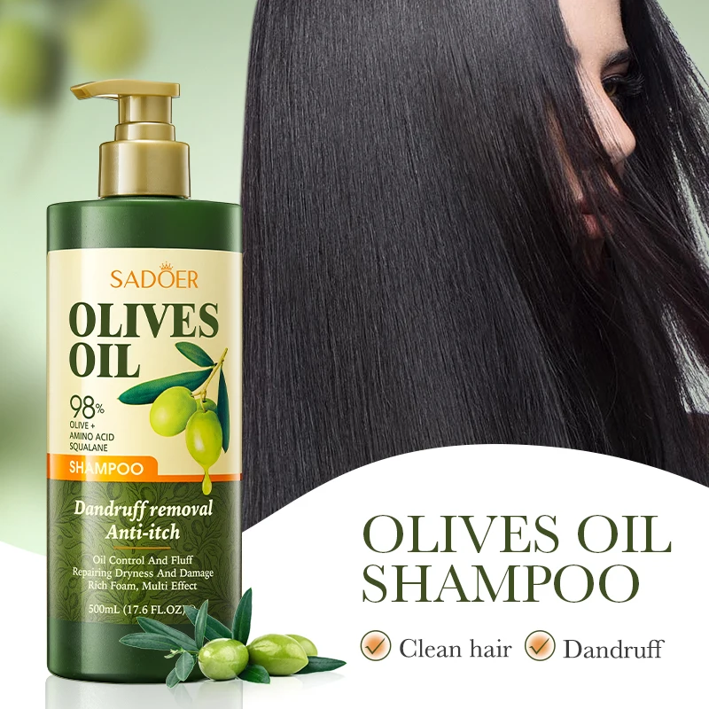 SADOER Wholesale Natural Olive Oil Anti-dandruff Repair Hair Smoothing cleansing Shampoo for Hair Care
