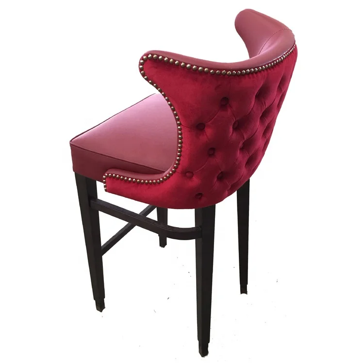 Modern restaurant furniture wooden bar stool high quality bar chair luxury style red velvet bar stools