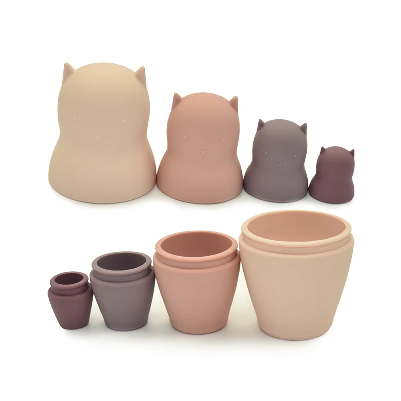 Hot on Sale and New Arriving Custom Silicone Doll Set Cat Cute Russian Matryoshka Baby Toy silicone nesting doll