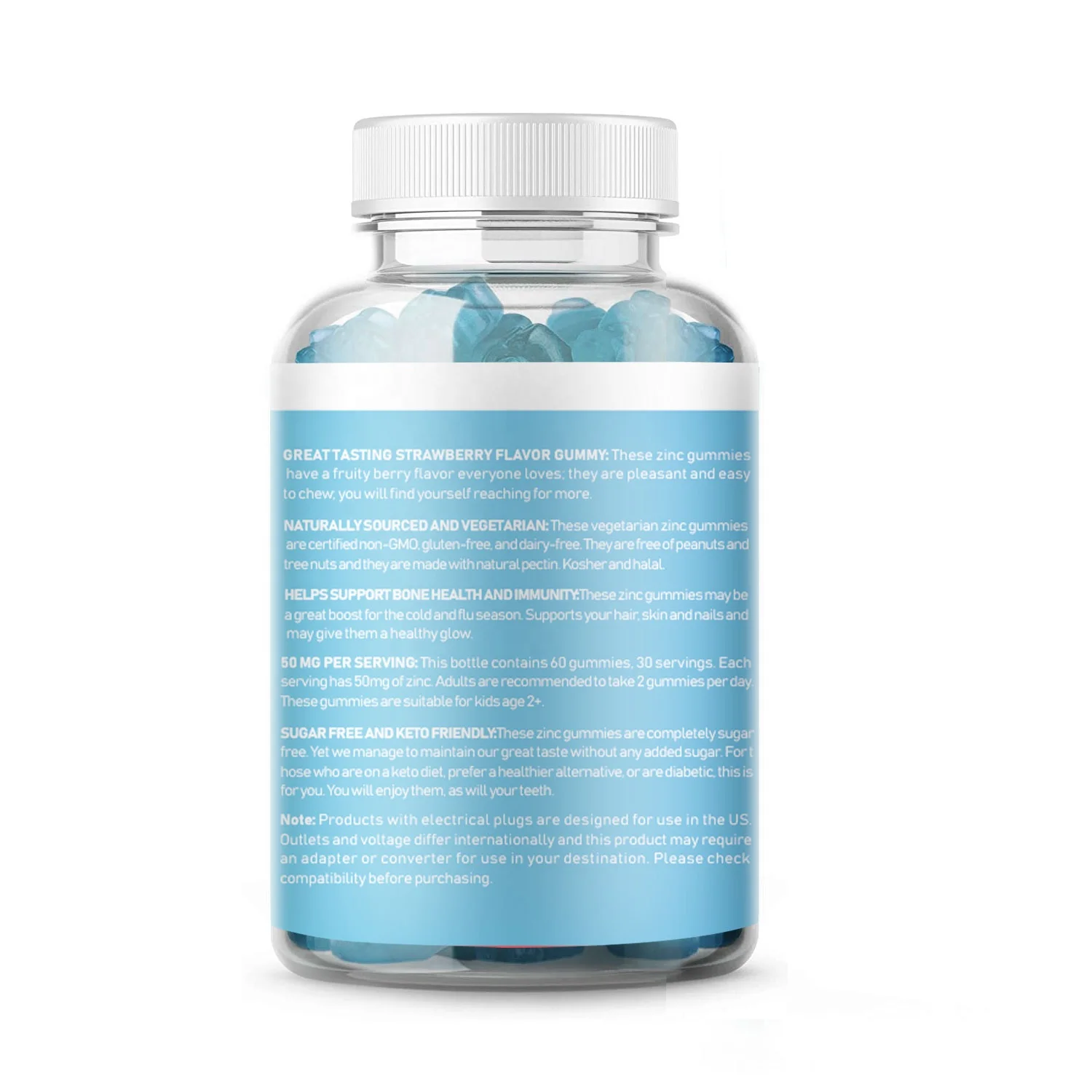 OEM/ODM Sugar Free Zinc Gummies 50mg Great Tasting Natural Flavor Vitamin Supplement Healthy Skin and Immune Support for Adults