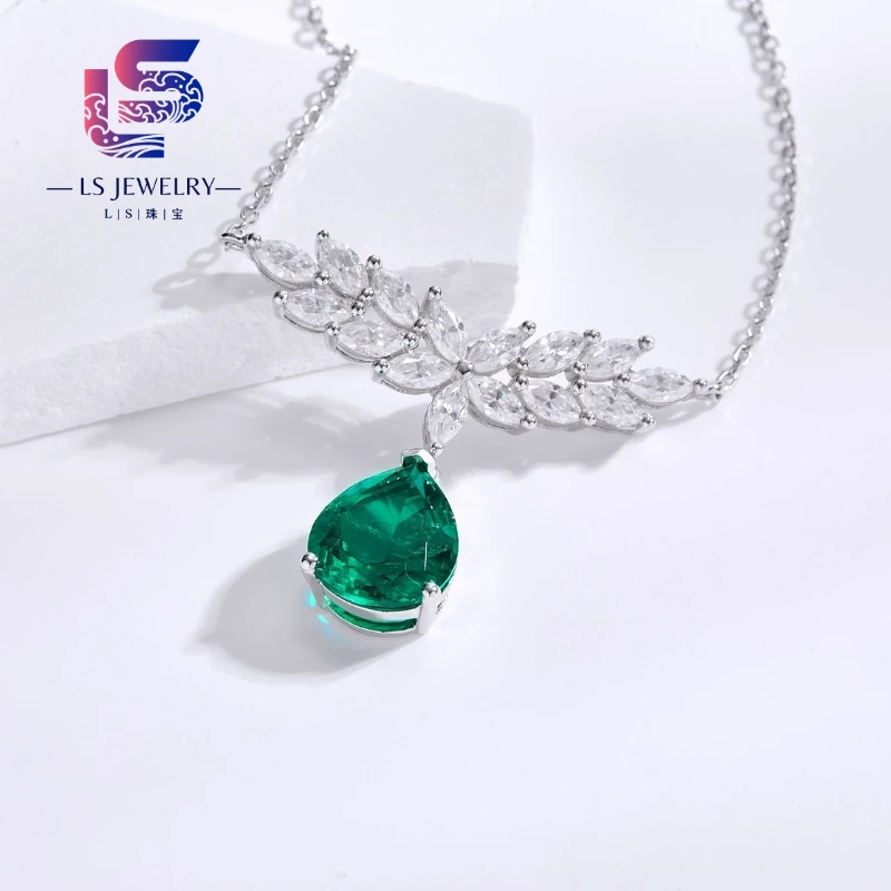 D Vvs Moissanite Pear Cut Colombia Color Lab Grown Tear Drop Emerald Pendant 925 Silver Necklace