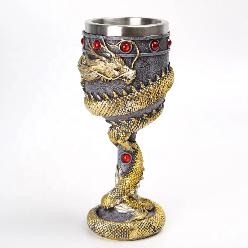 Creative personality three-dimensional carving vintage Chinese dragon goblet wine glass home decoration shop ornaments