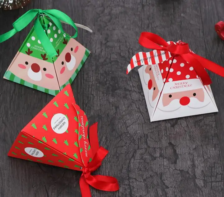 triangle shaped with ribbon tie paper small wedding cake boxes for christmas
