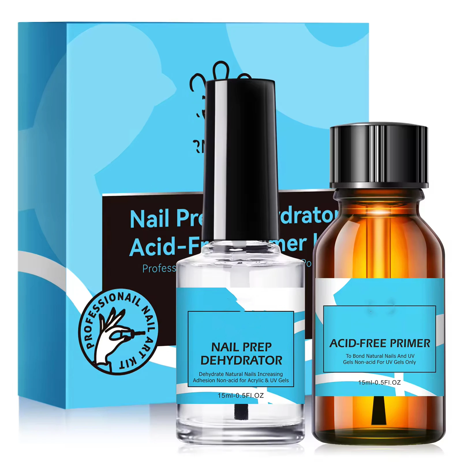 2 PCS/Set Bonder Nail Prep Dehydrator and ACID-FREE Primer Acrylic UV Gel Base Coat Air Dry Nail Art Primer