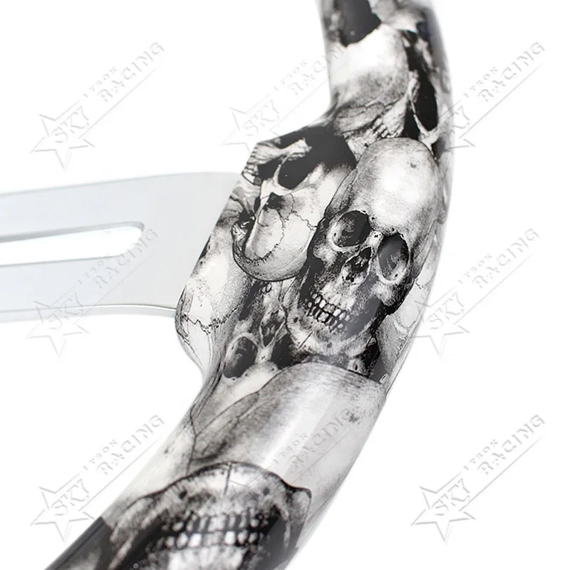 18inch 450mm 4 Spokes Hydro-dip Finish Skull Pattern Semi Trailer Truck Wood Steering Wheel for Freightliner Kenworth Peterbilt