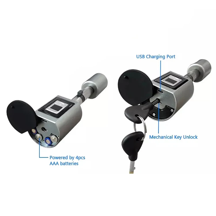 OEM TTlock Tuya gate smart Cylinder locks door outdoor waterproof august biometric Fingerprint Locker with USB Charging Black