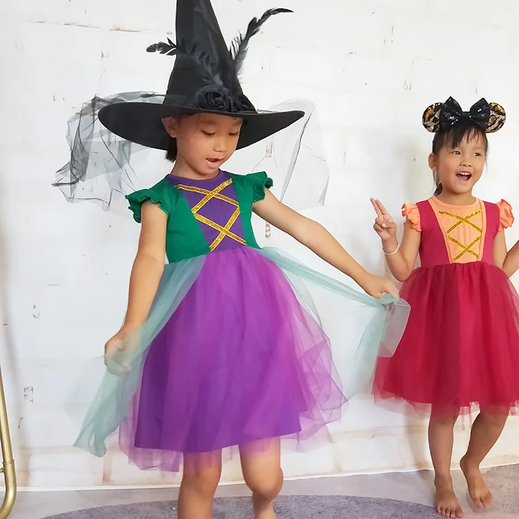 New design kids hocus pocus halloween clothing girls tulle dress